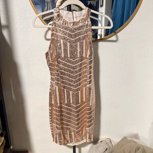 Elegant Sequin Sleeveless Dress - Gold and Cream